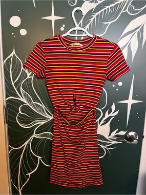 ❤️🖤💛 Flattering Stripped Knot Front Mini Dress in Red, Black & Yellow 💛🖤❤️